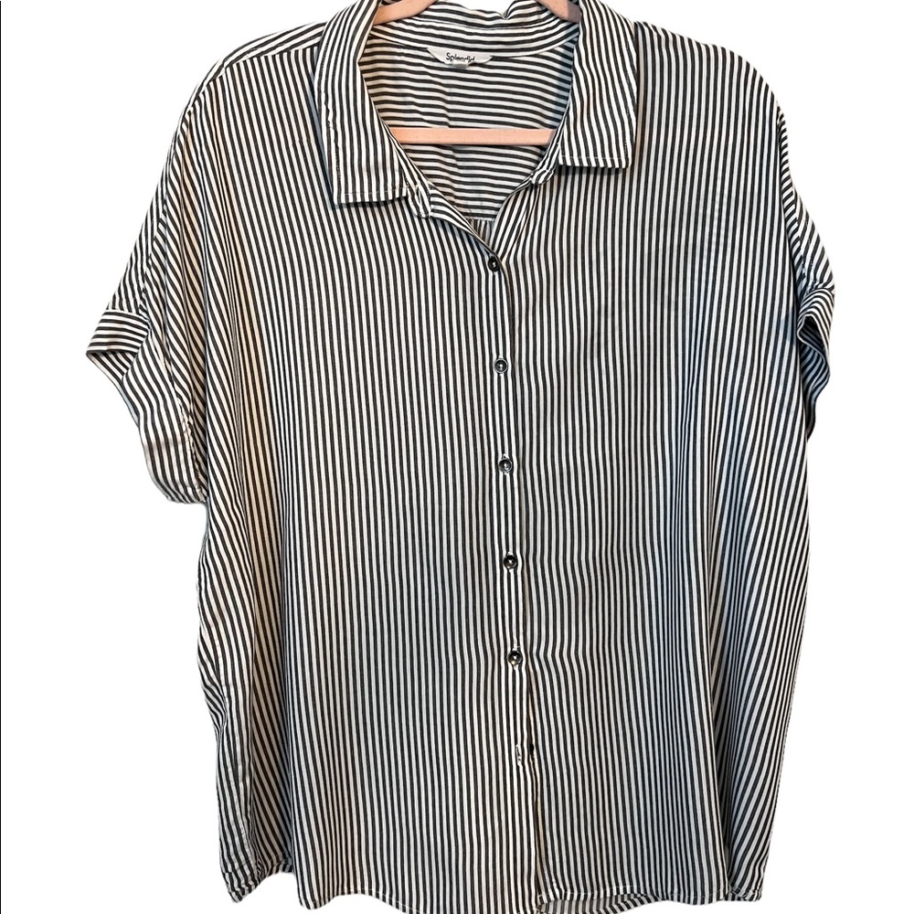 Splendid black and white striped collared top size XL